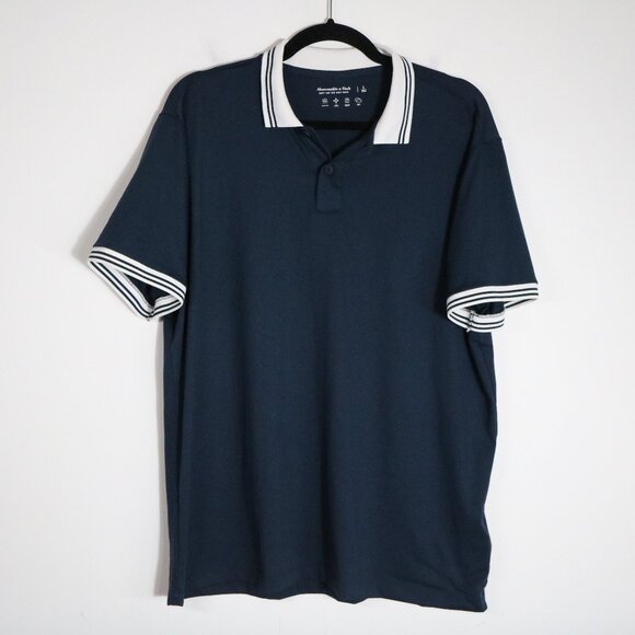 Abercrombie Mens Soft A&F Air Knit Polo Shirt Large Navy Pullover Preppy Golf - Picture 1 of 5
